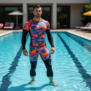 OEM Printed Workout Rash Guard <b>Men</b> Gym Fitness Wear Compression Tee Top <b>Men's</b> 100% Polyester <b>Swimming</b> Rash Guard <b>Mens</b> - Product Image 3