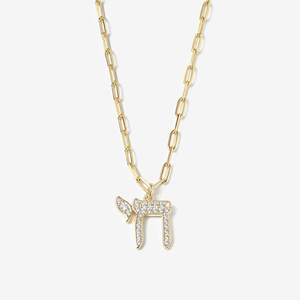 Perhiasan Yahudi Israel Liontin Simbol Chai Perak Sterling 925 Perhiasan Wanita Kalung Berlapis Emas Bertabur Batu - Product Image 1