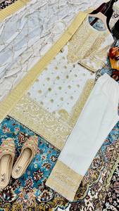 Women's Chinon <b>Silk</b> Embroidered Anarkali <b>Kurta</b> & Pant Set With Dupatta - Product Image 5