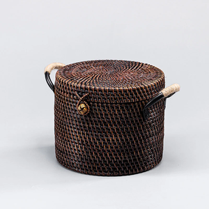Boîte de rangement ronde en rotin, boîte de rangement artisanale, écologique, naturelle, décoration intérieure et extérieure, vente en gros du Vietnam - Product Image 1