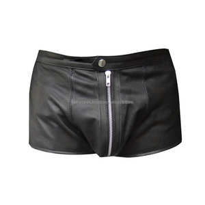 Pantalones Cortos de Cuero Sintético con Cierre, Casuales y Resistentes, para Hombre, Transpirables, de Secado Rápido, Diseño Negro Elegante, Pedidos al Por Mayor OEM - Product Image 1