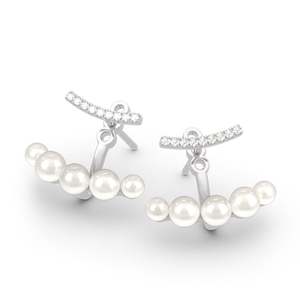Jeulia Vintage Cultured Pearl Sterling <b>Silver</b> <b>Stud</b> Drop Earrings with Princess Cut Diamond - Product Image 2