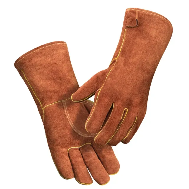 Heat Resistant Leather Barbecue Gloves for Oven Grill for Burns Barbecue Steamer Gloves