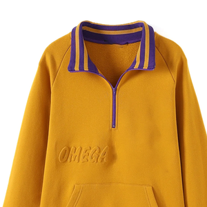 Sweat-shirt sport à col rond en chenille pour femme, fermeture éclair sur le devant, lavage à l'acide, imprimé 3D, bande dorée, ourlet côtelé - Product Image 4