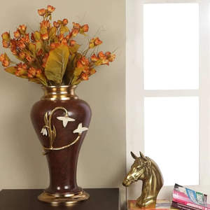 Jarrón de Flores de Hierro Hecho a Mano de Lujo con Estampado de Grano de Madera Esmaltado y Cuello con Detalles Dorados, Material Metálico Disponible a Precios de Mayoreo - Product Image 5