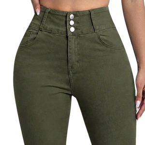Women's Olive Green High Waist Skinny <b>Denim</b> Jeans Enzyme Wash <b>Stretch</b> Spandex/Cotton Breathable Quick Dry Casual Full Length - Product Image 3
