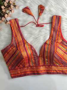 Nặng Jacquard độn áo trở lại mở partywear Ấn Độ Pakistan truyền thống Nam Á thiết kế dân tộc Saree lehenga hàng đầu - Product Image 4