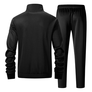 Tenues de sport 2 pièces décontractées à motif uni pour hommes, veste à fermeture éclair complète à manches longues, pantalons de survêtement décontractés pour l'hiver, grande taille - Product Image 6