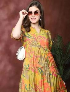 Vestido de algodón con estampado floral indio hecho a mano para mujer, elegante viaje de verano y regalo nupcial, suministro ODM, cintura Natural - Product Image 4