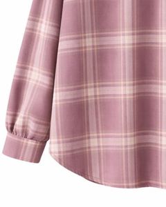 Camisa Oversize de Franela a Cuadros para Mujer, Color Rosa Malva, Manga Larga, Casual, con Bolsillos, Suave, para Otoño e Invierno, Venta al por Mayor - Product Image 5