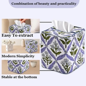 Caja de pañuelos con estampado de bloque de algodón Floral azul de acero claro, funda para pañuelos faciales, soporte decorativo para pañuelos de escritorio para el hogar - Product Image 6