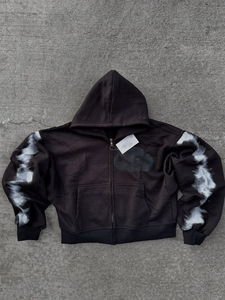Sudadera con Capucha y Cremallera, Estilo Vintage, Lavado Ácido, Bordado Personalizado, Fabricantes de Ropa Urbana - Product Image 3