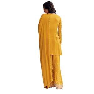 Chinon Kurta Palazzo traje con lentejuelas Cutdana e hilo trabajo al por mayor mujeres Ropa Étnica OEM fábrica de ropa proveedor a granel - Product Image 5