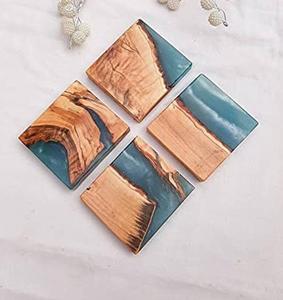 BLOOMAX Teak Wood Coaster Set of Epoxy <b>Resin</b> Coasters <b>Clear</b> Teak Square Customizable High Quality <b>Resin</b> Made - Product Image 6
