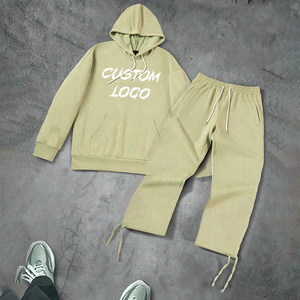 Ensemble de survêtement à capuche en coton léger imprimé personnalisé pour homme, streetwear, broderie délavée, patchwork, deux pièces, sweat-shirt et pantalon de survêtement - Product Image 4