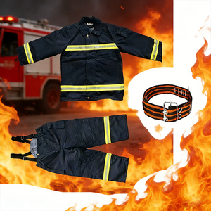 Tenue de <span class=keywords><strong>pompier</strong></span> de sauvetage incendie certifiée EN 469 bleu marine |   Combinaison ignifuge résistante à la chaleur pour pompiers - Product Image 4