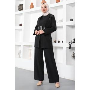 Conjunto de Dos Piezas Informal para Mujer IDantel, 100% Algodón, Top Largo y Pantalones de Longitud Media para Usar en Discotecas, Temporada de Otoño - Product Image 1