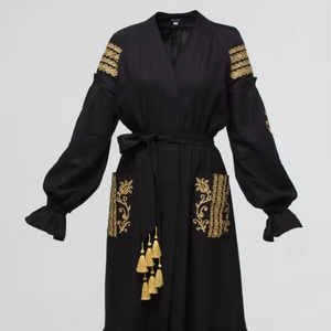 OEM logotipo personalizado mujeres elegante bordado a mano verano Casual algodón globo mangas todos los tiempos mejor con borla vestidos largos - Product Image 1