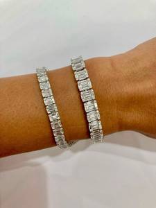 High Quality 14k Solid White Gold Genuine Natural 10.75ct <b>Diamond</b> Emerald Cut and Baguette Tennis <b>Bracelet</b> VS Quality Drop Ship - Product Image 3