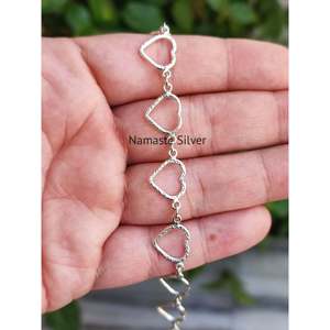 Handmade 925 <b>Solid</b> Sterling <b>Silver</b> Heart <b>Bracelet</b> 7.5 Inches Length Fine Chain & Link Design Gift for Women - Product Image 4