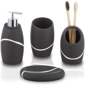 Ensemble de salle de bain élégant en résine avec pierre naturelle et accents noirs pour une décoration classique - Product Image 1