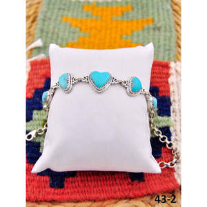 Handmade Southwest Cuff <b>Bracelet</b> with Kingman Turquoise & Sterling <b>Silver</b> Heart Shape for Gift - Product Image 1