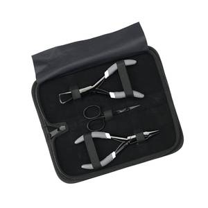 Kit d'outils pour extensions capillaires avec pinces à sertir et à retirer noires pour une pose professionnelle, ciseaux à manche en mousse pour la coupe - Product Image 1