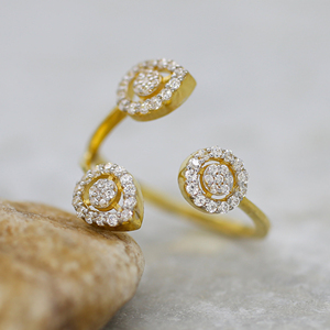 Prachtige 925 Sterling Zilveren Blad Bruidset Met 14K Geel Goud Bruiloft Cz <span class=keywords><strong>Moissanite</strong></span> Art Deco Ring Groothandel Sieraden