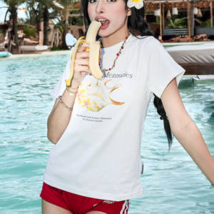 Summer Bloom 100% Camiseta de algodón para bebé Slim Fit O-cuello Tejido Transpirable Longitud corta Ecológico Bordado personalizado 240g Dulce - Product Image 4