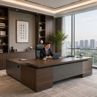Bureau de direction moderne, table de direction contemporaine modulaire de luxe en noyer avec armoire de rangement latérale, mobilier commercial