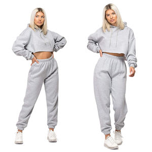 Chándales cortos de gran tamaño para mujer, prendas de vestir deportivas de algodón gris 100% transpirables cómodos, chándales de invierno con logotipo personalizable - Product Image 4