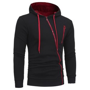 Sudadera con Capucha de Estilo Nuevo, Ajustada, 100% Algodón, con Cremallera Oblicua Negra y Roja, Informal de Invierno, Manga Larga, con Bolsillos con Cremallera - Product Image 3
