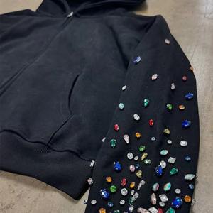 Unisex 2025 personalizado 450 Gsm 100% algodón Sudadera con capucha Rhinestone descarga impresa invierno de gran tamaño con capucha cuello lavado técnica sólida - Product Image 6