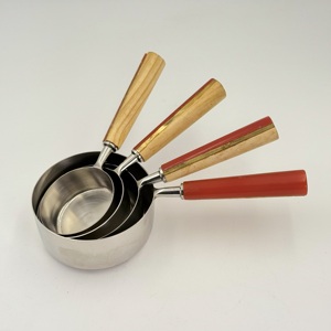 Modern 4-Piece Stainless Steel <b>Baking</b> <b>Set</b> Includes 250ml 125ml 80ml 60ml Measuring Cups Resin Wooden Handle Scoop Spoon Metal - Product Image 4