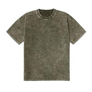 Camisa de algodón 100% lavado ácido para hombre, camisa de gran tamaño, cuello redondo liso, ropa de manga corta diaria para exteriores, camiseta informal - Product Image 1