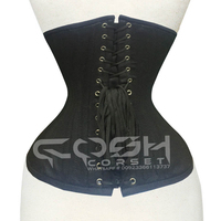 Nouveau corset en coton noir à compression élevée, contrôle ferme, taille extrêmement cintrée, avec fermeture à busk