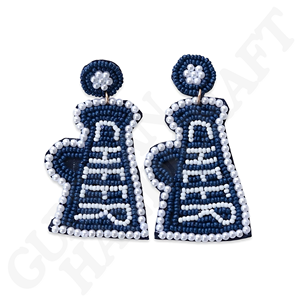 Pendientes de megáfono con cuentas azul marino hechos a mano personalizados para el día del juego, accesorios de porristas, joyería de puerta trasera de declaración - Product Image 1