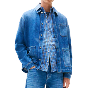 Veste en jean grande taille à la mode pour hommes veste en jean enduite décontractée d'automne avec broderie personnalisée en tissu veste en jean délavé décoration - Product Image 1