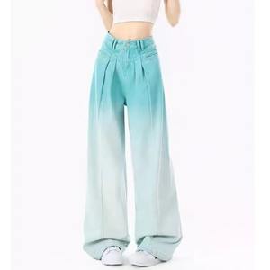 High Street <b>Women</b> <b>Baggy</b> Trousers High Rise Multi Pockets Faded Washed Denim Wide Leg <b>Cargo</b> Jeans 100% Cotton - Product Image 6