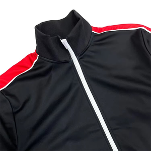 Survêtement unisexe en molleton noir et rouge rayé à capuche, design sportif, respirant, 100% coton, vêtements d'automne pour adultes avec poches latérales - Product Image 4