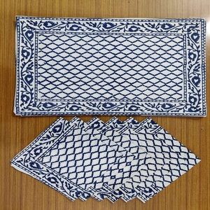 Serviettes de table imprimées en blocs de coton 100% sur mesure par lots de 4 et 6, idéales pour la maison à l'ombre de bleu et d'orange - Product Image 6