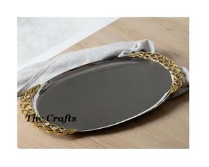 Plateau à nourriture en aluminium pour en-cas, en argent et en or, ustensiles de cuisine, plateau de service, ensemble de deux tailles différentes - Product Image 3