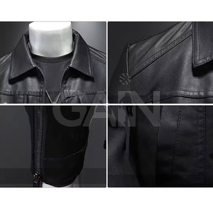 Veste d'hiver en cuir classique pour homme, style streetwear tendance, fermeture éclair sur le devant, style moto, capuche en toile, respirante, écologique - Product Image 6