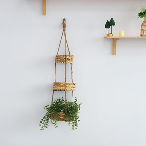 Cesta colgante de jacinto de agua Cesta colgante ecológica de 3 niveles en jacinto de agua natural para decoración del hogar - Product Image 4