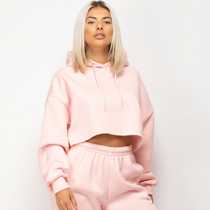 Sudadera con capucha recortada rosa claro personalizada para mujer al por mayor, sudaderas con capucha antiarrugas y transpirables para mujer, entrenamiento, gimnasio, sudadera con cremallera para mujer - Product Image 4