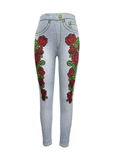 New High-waisted Denim Leggings Women Sexy Tight Height Elastic Rose Pants Women - Product Image 6