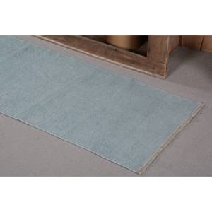 Tapis Turc Vintage Bleu Moderne 2.2 X 7.5ft Fait à la Main Laine Abstraite Patchwork Design Rectangle Couloir Forme Latex pour Chambre de Voiture - Product Image 4