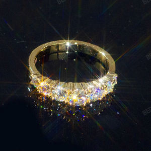 แหวนเพชรโมอิสสีทอง10K 14K ประดับเพชรวงครึ่งงานหมั้นแหวนแต่งงาน - Product Image 1