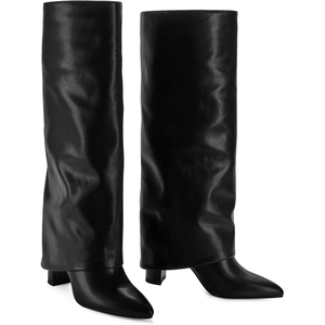 נשים pu עור זמש בלוק עקב צ 'אנקי חורף הברך - Product Image 3