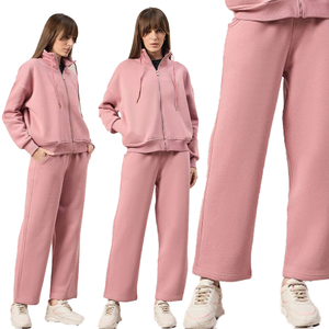 Nouveau haute qualité personnalisé unisexe 100 coton surdimensionné pantalons de survêtement et sweat à capuche ensemble blanc survêtement rose couleur en gros OEM - Product Image 1